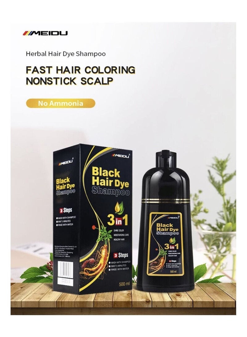 Meidu 3 In One Permanent Black Hair Dye Shampoo 500ml - Image 1
