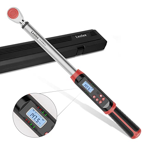 Leolee 1/2-Inch Drive Digital Torque Wrench with Angle, 7.38-147.5 Ft-Lb/10-200 Nm Electronic Torque Wrench with Preset Value, Data Storage, Buzzer, LED Flash Notification for Motorcycle, Car - Image 1