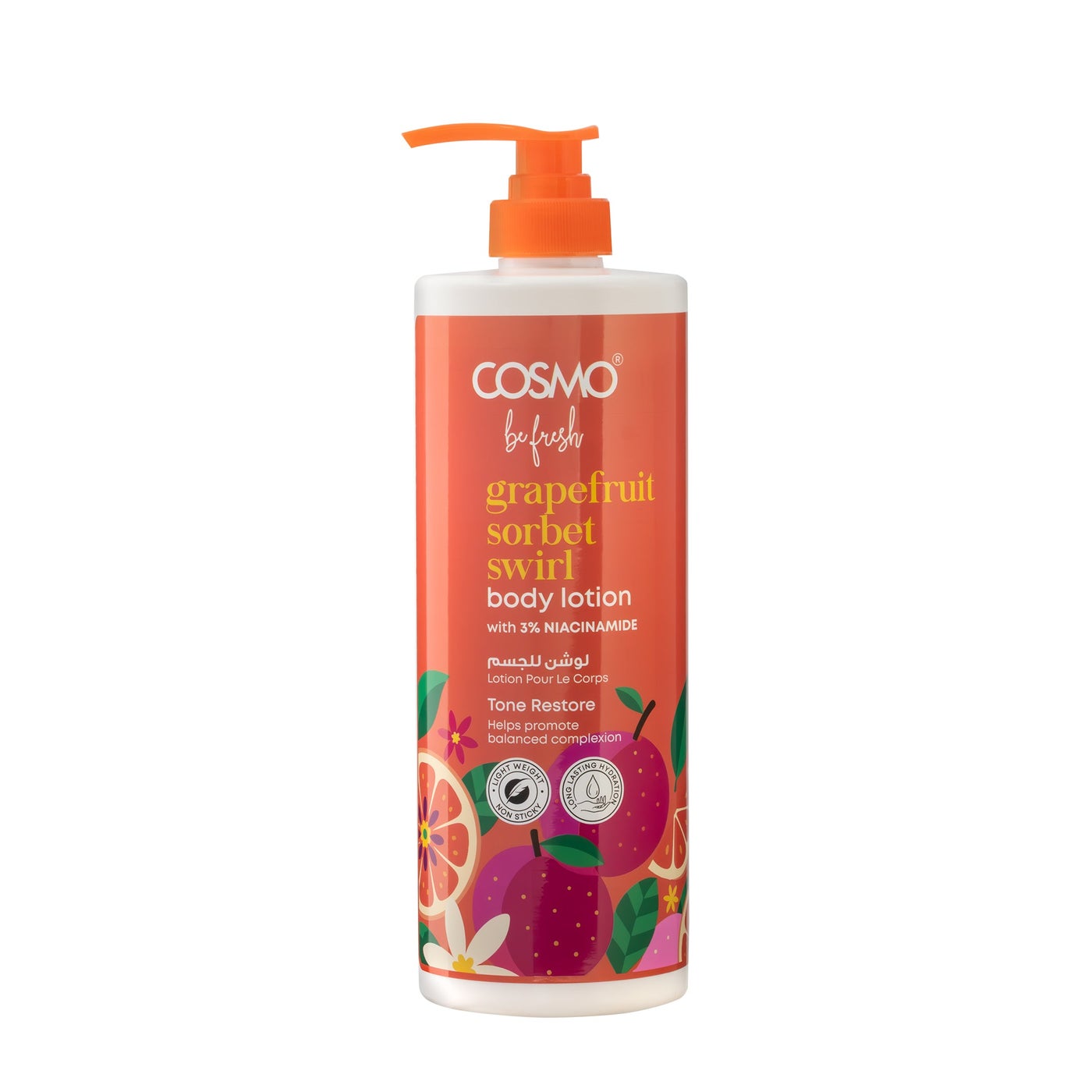 Cosmo Be Fresh Grapefruit Sorbet Swirl Body Lotion 1000ml, For All Skin Types, Refreshing Daily Moisturizer With Vibrant Citrus Extracts, Fast Absorbing & Non Greasy, Soft Skin Formula, For Men & Wome