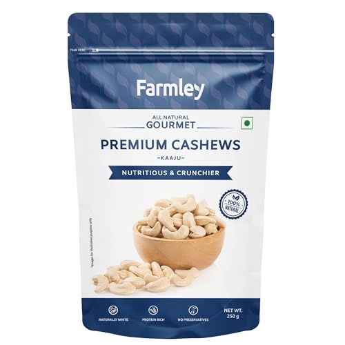 Farmley Whole Cashews 250 gram, Value Pack | Premium Kaju Dry Fruits, Whole Crunchy Cashews | Rich in Protein, & Nutritious | Gluten Free & Plant based Protein (Pack of 1) - Image 1