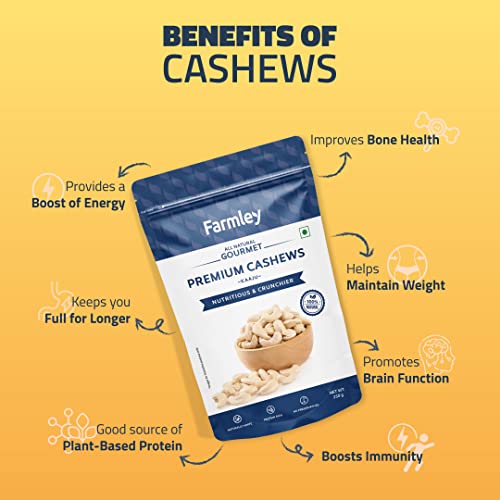 Farmley Whole Cashews 250 gram, Value Pack | Premium Kaju Dry Fruits, Whole Crunchy Cashews | Rich in Protein, & Nutritious | Gluten Free & Plant based Protein (Pack of 1) - Image 3