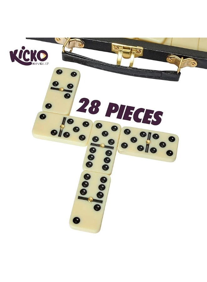 Kicko Domino Set - Premium Classic 28 Pieces Double Six - Durable Wooden Brown Box - 2-4 Players - Mini Board Games for Boys and Girls - Adults Vintage Games - Games for Family - Game Night Dominoes - Image 1