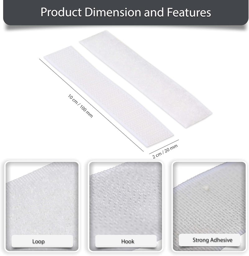 FIS Hook & Loop Tape Pads 20x100mm Rectangle, White, Pack of 15 – Self Adhesive Fastener Strips for Home, School & Office - Image 5