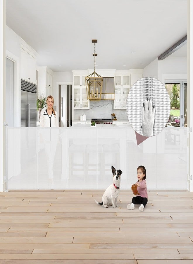 GRENFU Reinforced 41" Extra Tall Pet Gate 150" Extra Wide Retractable Baby Gate with Support Rods, Indoor Extra Long Baby Gates for Large Openings Outdoor Retractable Gate Baby Fence for Living Room, White - Image 1