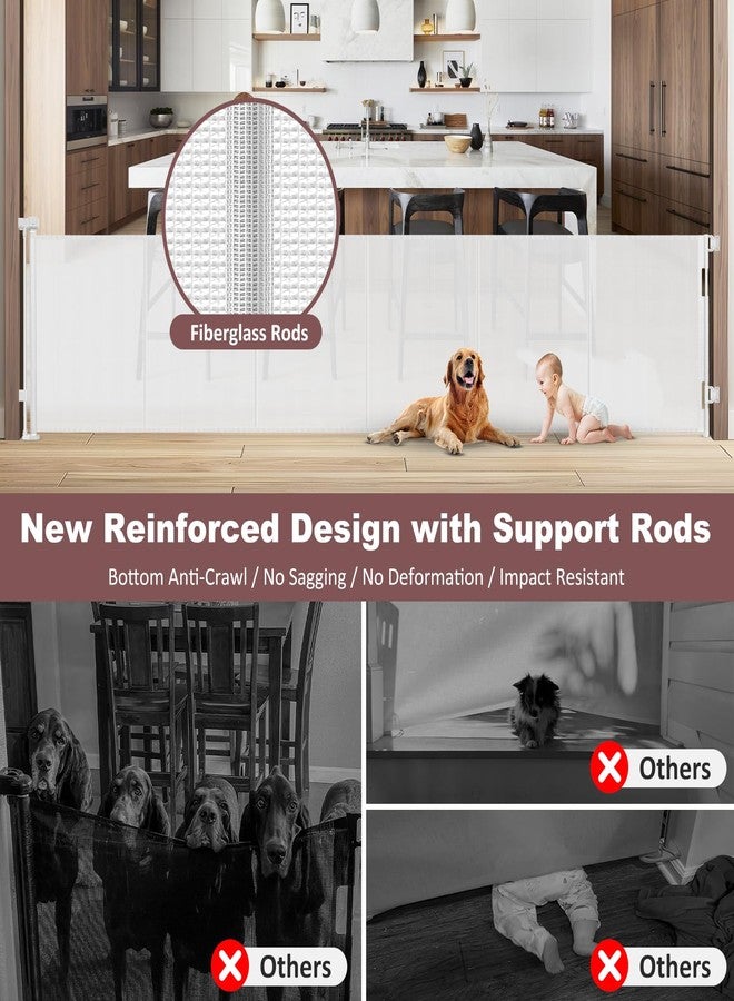 GRENFU Reinforced 41" Extra Tall Pet Gate 150" Extra Wide Retractable Baby Gate with Support Rods, Indoor Extra Long Baby Gates for Large Openings Outdoor Retractable Gate Baby Fence for Living Room, White - Image 2