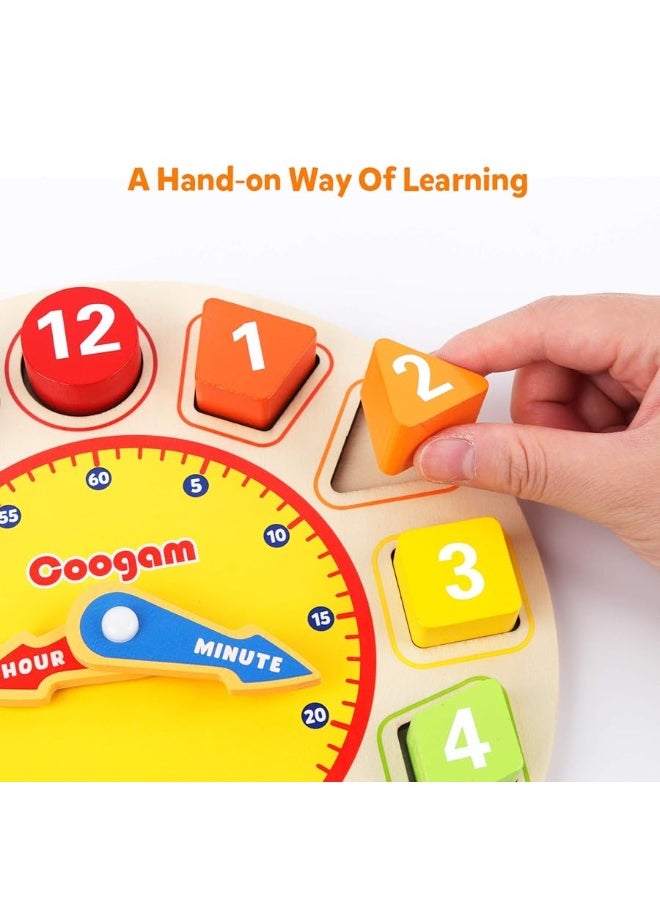 Coogam Coogam Wooden Shape Color Sorting Clock â€“ Teaching Time Number Blocks Puzzle Stacking Sorter Jigsaw Montessori Early Learning Educational Toy Gift for Year Old Kids  - Image 1