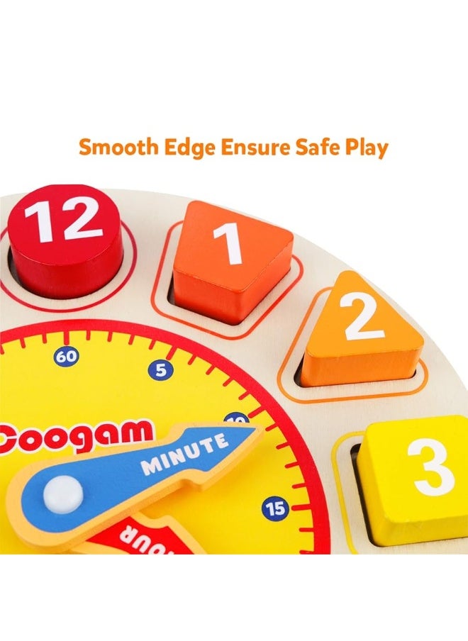 Coogam Coogam Wooden Shape Color Sorting Clock â€“ Teaching Time Number Blocks Puzzle Stacking Sorter Jigsaw Montessori Early Learning Educational Toy Gift for Year Old Kids  - Image 5