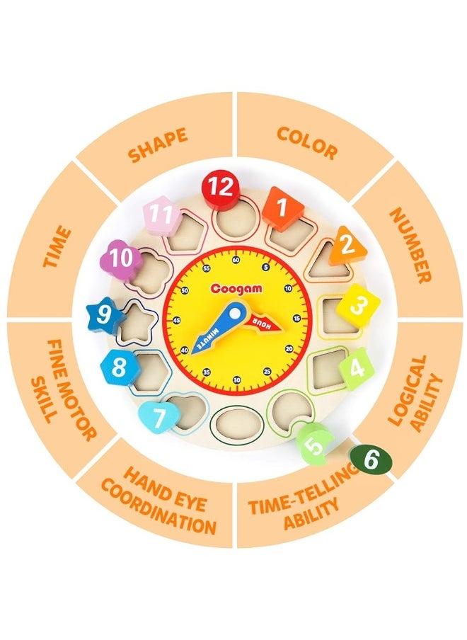 Coogam Coogam Wooden Shape Color Sorting Clock â€“ Teaching Time Number Blocks Puzzle Stacking Sorter Jigsaw Montessori Early Learning Educational Toy Gift for Year Old Kids  - Image 3