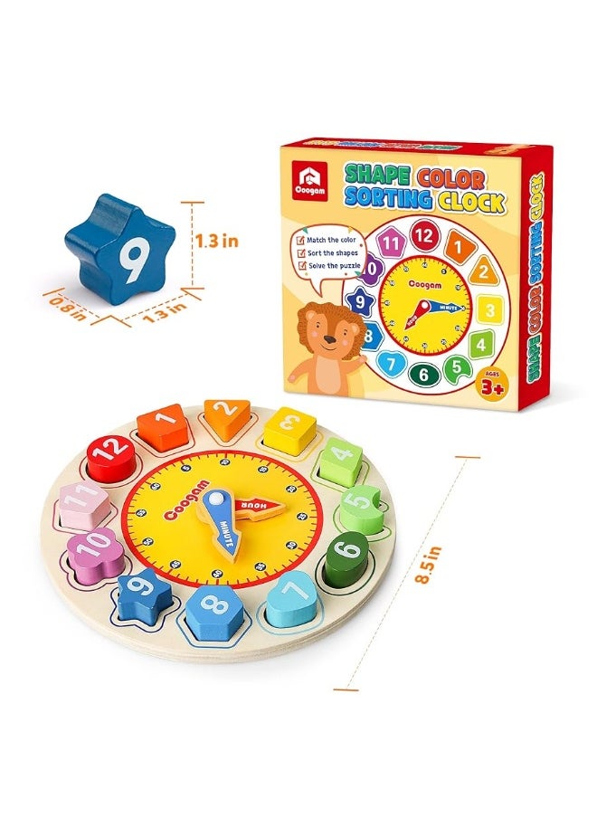 Coogam Coogam Wooden Shape Color Sorting Clock â€“ Teaching Time Number Blocks Puzzle Stacking Sorter Jigsaw Montessori Early Learning Educational Toy Gift for Year Old Kids  - Image 4