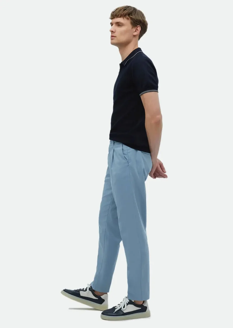 RAMSEY Blue Weaving Regular Fit Casual Cotton Blended Trousers