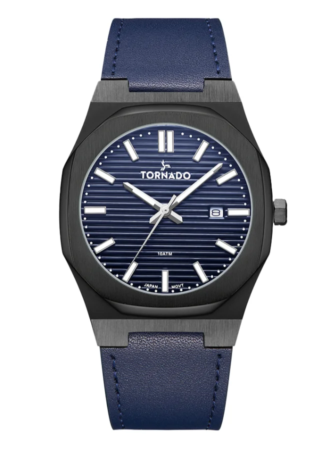 TORNADO Men's Leather Analog Watch T22002-BLNN - 40 mm