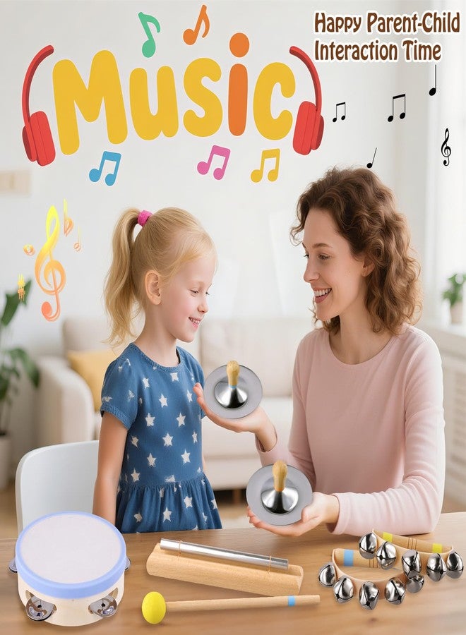 MGparty أدوات موسيقية مونتيسوري للأطفال الصغار، مجموعة موسيقية خشبية للأطفال مع طبلة، فلوت، كلارينيت، قضيب جرس، أجراس، صنج، ألعاب تعليمية حسية طبيعية للأولاد والبنات من 1-3 سنوات - Image 4