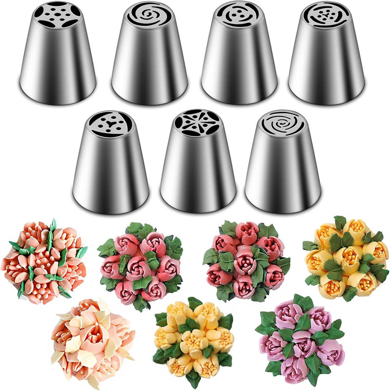 Suuker Russian Piping Tips Set, Stainless Steel Cupcake Flower Shaped Frosting Nozzle Kit, Kitchen Gadgets For Pastry Cupcakes Cakes Cookies Decorating (7 Pieces) - Image 1
