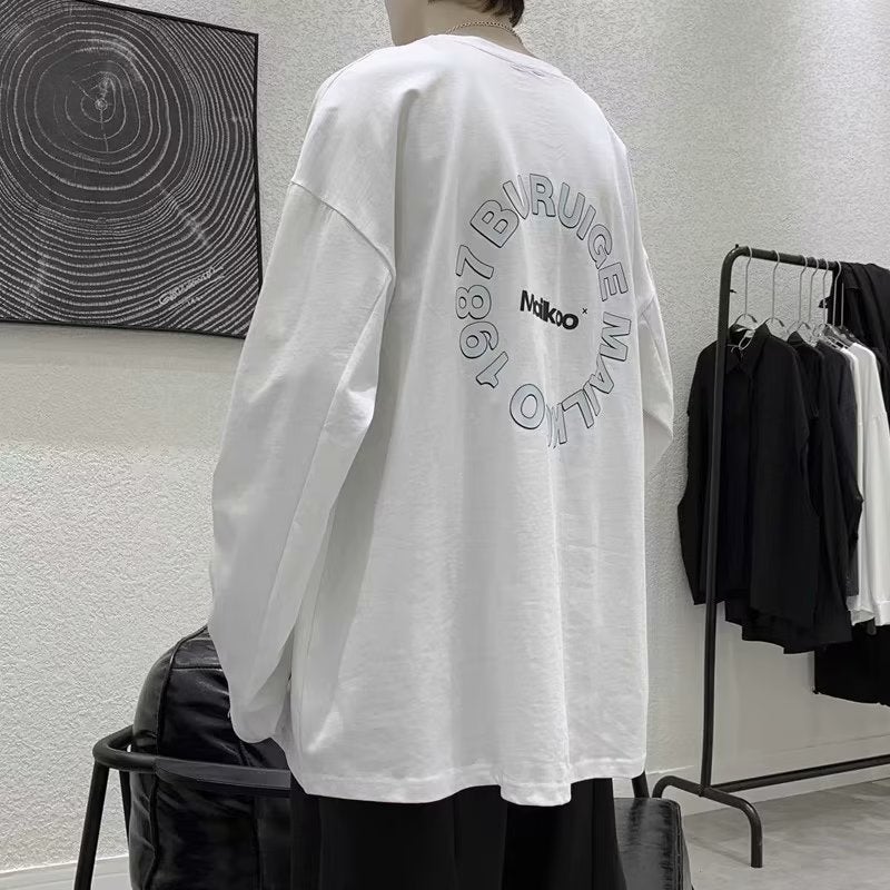 Japanese style long-sleeved T-shirt men's summer fashion brand ins round neck loose printed bottoming shirt Korean style simple casual T-shirt - Image 2