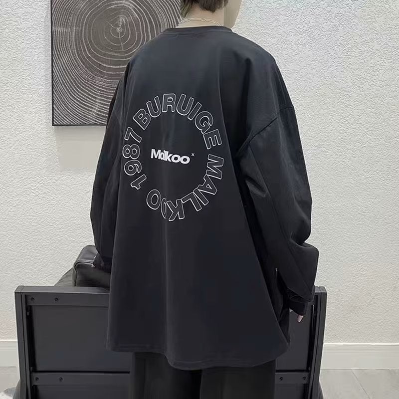 Japanese style long-sleeved T-shirt men's summer fashion brand ins round neck loose printed bottoming shirt Korean style simple casual T-shirt - Image 3
