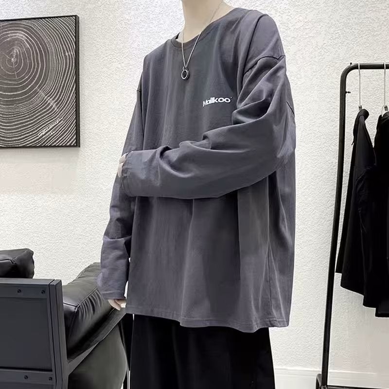 Japanese style long-sleeved T-shirt men's summer fashion brand ins round neck loose printed bottoming shirt Korean style simple casual T-shirt - Image 4