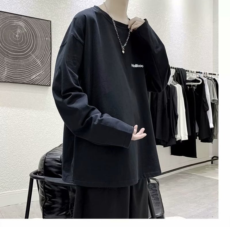 Japanese style long-sleeved T-shirt men's summer fashion brand ins round neck loose printed bottoming shirt Korean style simple casual T-shirt - Image 1
