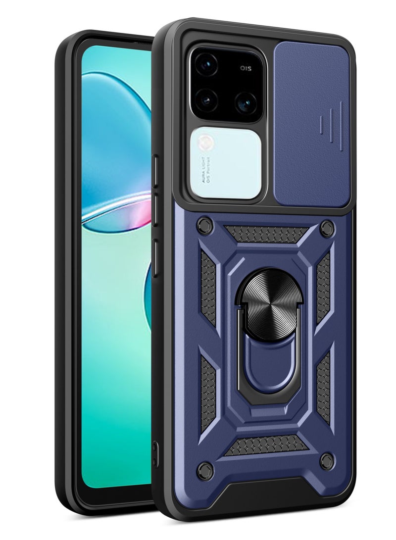 Case Cover Shockproof Windows Protective Case with Camera Protection and Metal Ring Compatible with Vivo V30 (Blue)