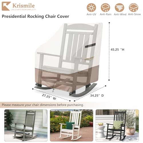 Krismile Outdoor Rocking Chair Cover 2 PackHeavy Duty Waterproof Patio Rocking Chairs Cover for 27 W x 34 D x 45 H Presidential Rocking ChairBeige - Image 3