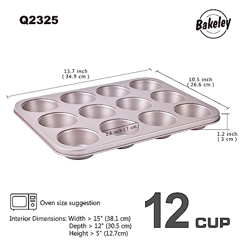 Bakeley Muffin Cake Pan 12-Cavity, Heavy Duty Carbon Steel, Non-Stick Cupcake Pan, Bakeware for Oven Baking Brownies, Cheesecakes (Champagne Gold) - Image 2