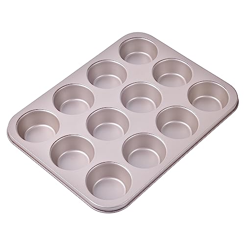 Bakeley Muffin Cake Pan 12-Cavity, Heavy Duty Carbon Steel, Non-Stick Cupcake Pan, Bakeware for Oven Baking Brownies, Cheesecakes (Champagne Gold) - Image 1