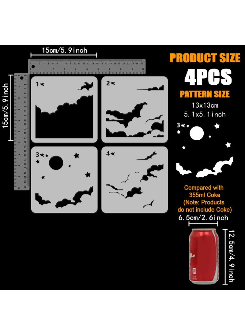 FINGERINSPIRE FINGERINSPIRE 4 Pcs Layered Clouds Painting Stencil 4 Styles 5.9x5.9" PET Clouds Sun Star Pattern Spraying Stencils Reusable Sky View Drawing Stencil Fantasy Themes Decor Template for Wood Floor Wall  - Image 2