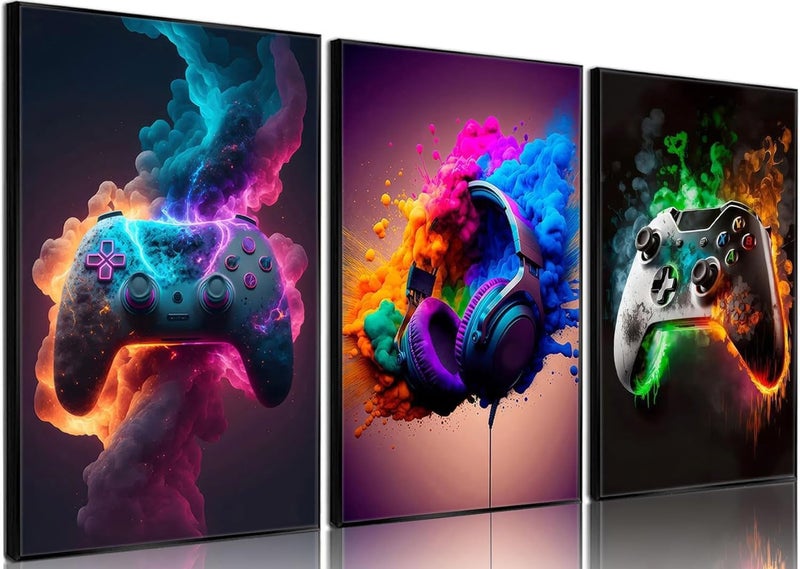 HOME TROVE  Gaming Room Decor Wall Art, Video Theme Canvas Posters for Teen Boys, Unframed 16x24in Set of 3 - Image 2