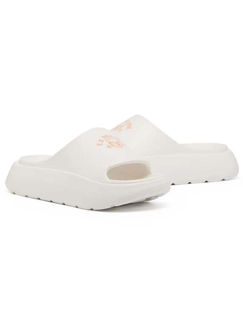 يو اس بولو اسن Women's White Slides - High-Quality Sole Lightweight & Trendy Design