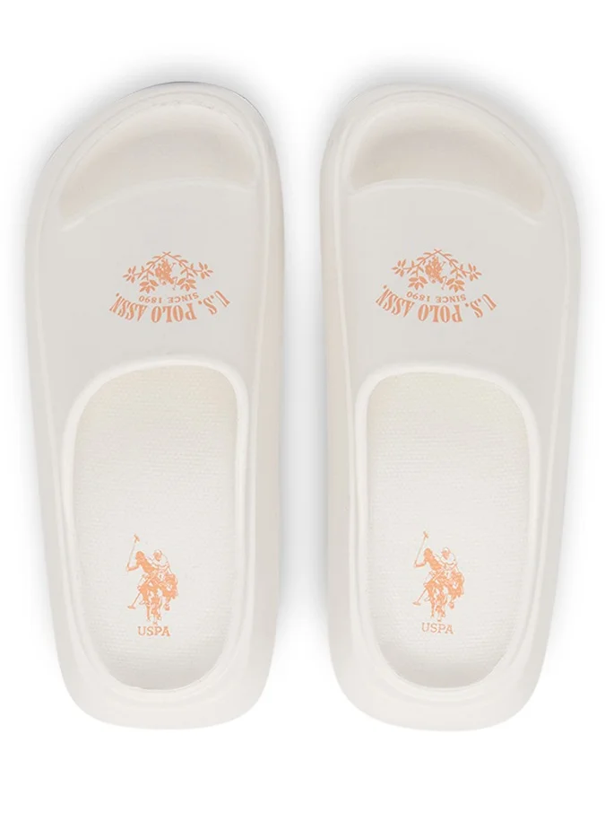 U.S. Polo Assn. Women's White Slides - High-Quality Sole Lightweight & Trendy Design