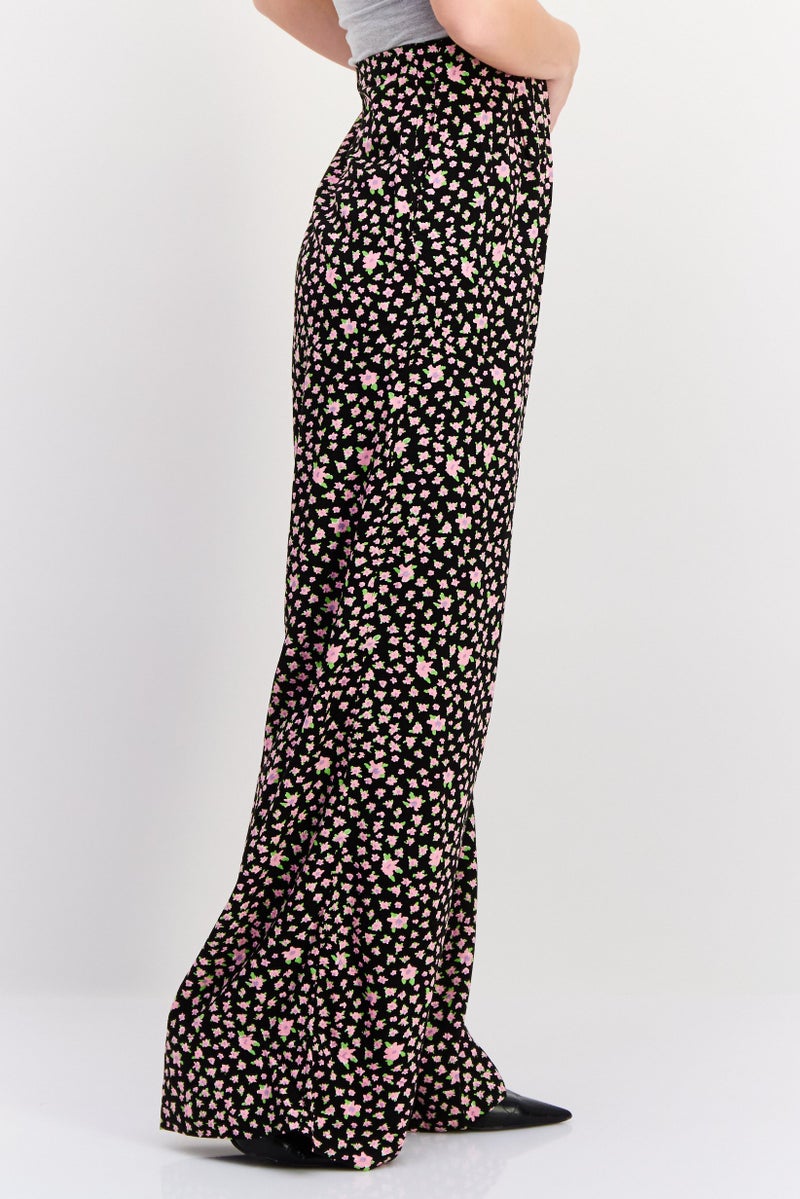SELECTED FEMME Women Floral Print  Wide Leg Pant, Black - Image 2