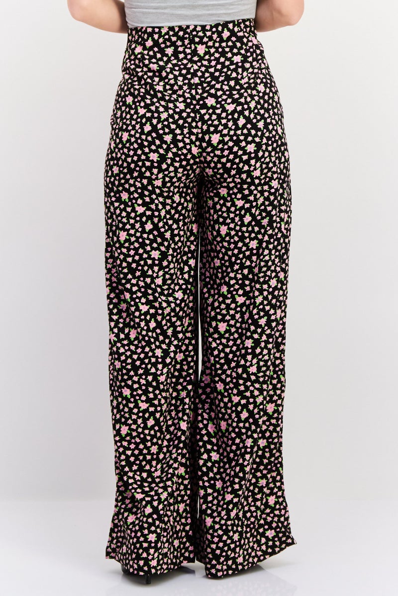 SELECTED FEMME Women Floral Print  Wide Leg Pant, Black - Image 3