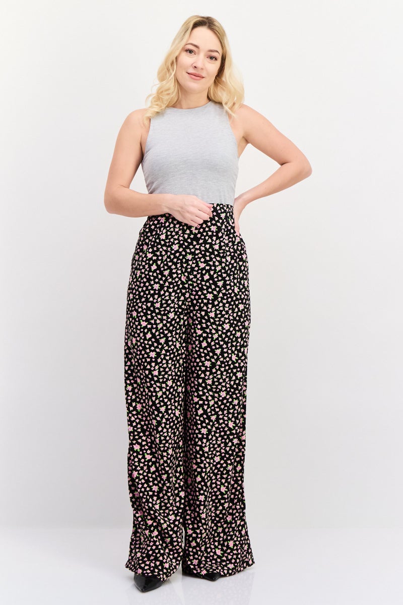 SELECTED FEMME Women Floral Print  Wide Leg Pant, Black - Image 4