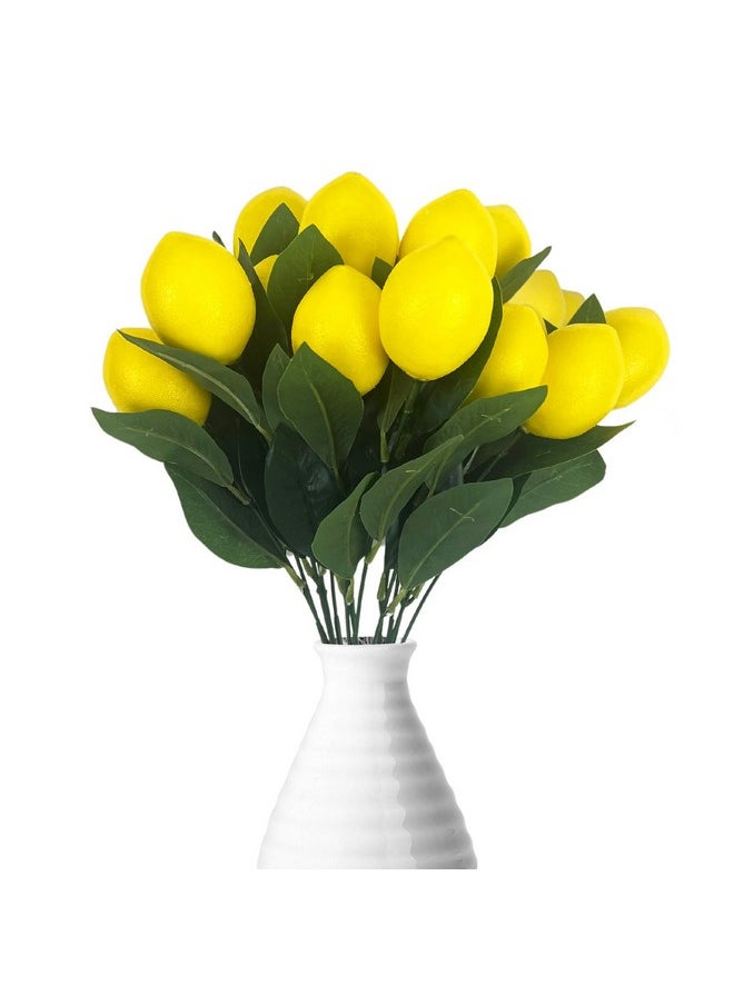 CODOHI CODOHI 13.8 inch Artificial Lemon Branches, 3 Packs Yellow Fake Lemons Decorations, Lemon Branch with Green Leaf, Lemon Decor for Kitchen Party Vase Centerpiece Flower Arrangements  - Image 1