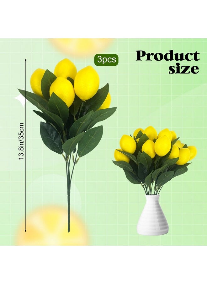 CODOHI CODOHI 13.8 inch Artificial Lemon Branches, 3 Packs Yellow Fake Lemons Decorations, Lemon Branch with Green Leaf, Lemon Decor for Kitchen Party Vase Centerpiece Flower Arrangements  - Image 2