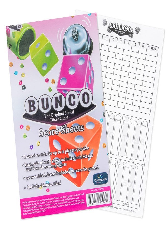 Continuum Games Bunco Score Sheets Refill, Double-Sided Sheets, Scores 6 Rounds for 12 Players Per Side, Essential for Scorekeeping Bunco Game Nights, Includes Bunco Rules, Bunco Party Supplies - Image 1