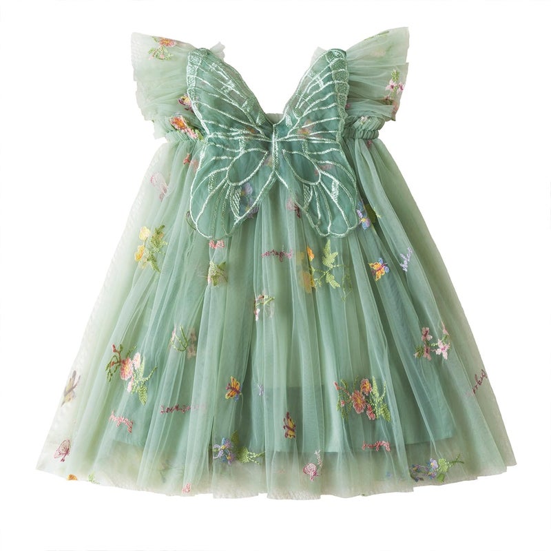 NNJXD Baby Girl Flower Embroidery Tulle Dress Butterfly Toddler Birthday Party Dresses 2109 Green Size(120) 4-5 Years - Image 1