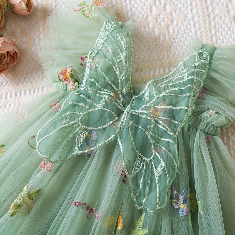 NNJXD Baby Girl Flower Embroidery Tulle Dress Butterfly Toddler Birthday Party Dresses 2109 Green Size(120) 4-5 Years - Image 3