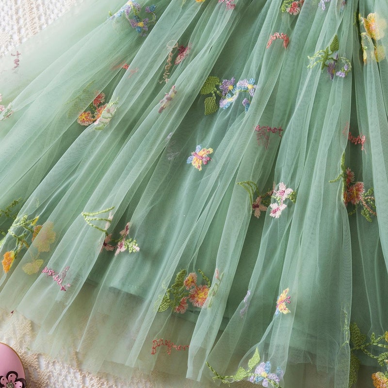 NNJXD Baby Girl Flower Embroidery Tulle Dress Butterfly Toddler Birthday Party Dresses 2109 Green Size(120) 4-5 Years - Image 5