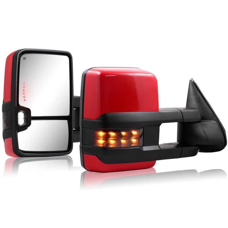 Towing Mirror for Silverado Sierra Compatible with 20032007 Chevy Silverado GMC Sierra Tow Mirrors with Power Adjusted Heated Glass Turn Signal Light Backup Lamp Painted Red Back 9260