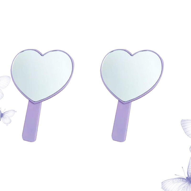 2pcs Makeup Mirror Small Handle Cosmetic Mirror Portable Heart Mirror Hair Gifts for Woman Lady ( ) - Image 5