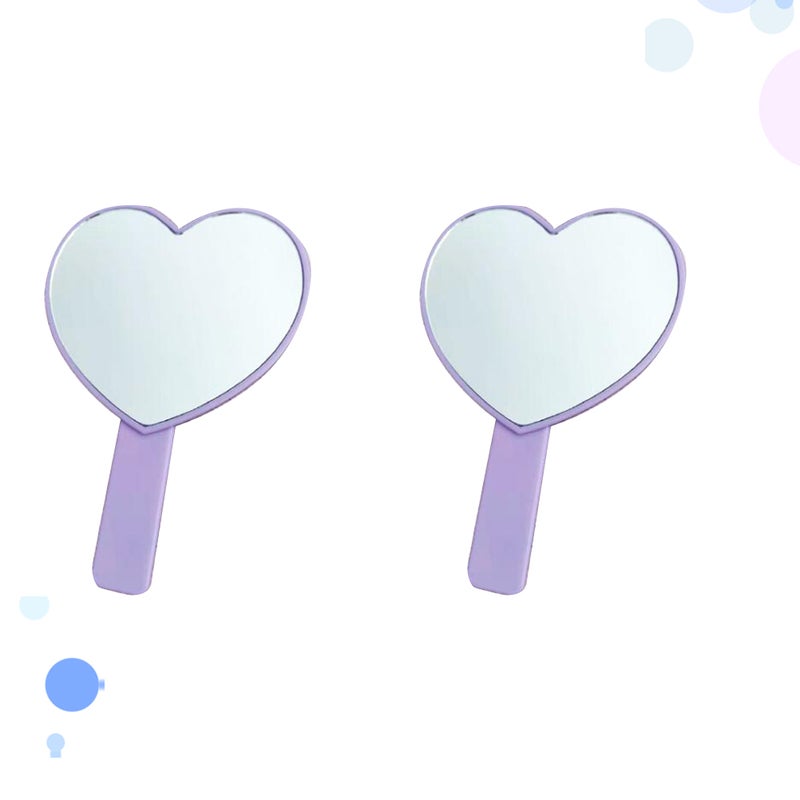 2pcs Makeup Mirror Small Handle Cosmetic Mirror Portable Heart Mirror Hair Gifts for Woman Lady ( ) - Image 3
