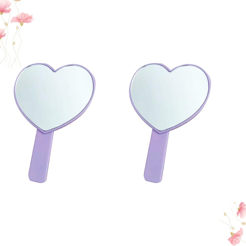2pcs Makeup Mirror Small Handle Cosmetic Mirror Portable Heart Mirror Hair Gifts for Woman Lady ( ) - Image 1