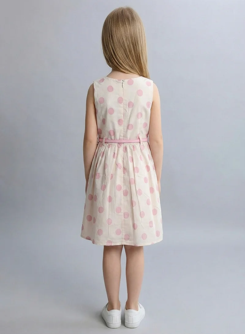 بيبي كلو Girls Pink Polka Dot Belted Summer Dress