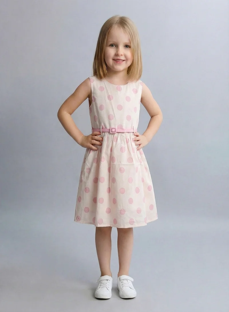 بيبي كلو Girls Pink Polka Dot Belted Summer Dress