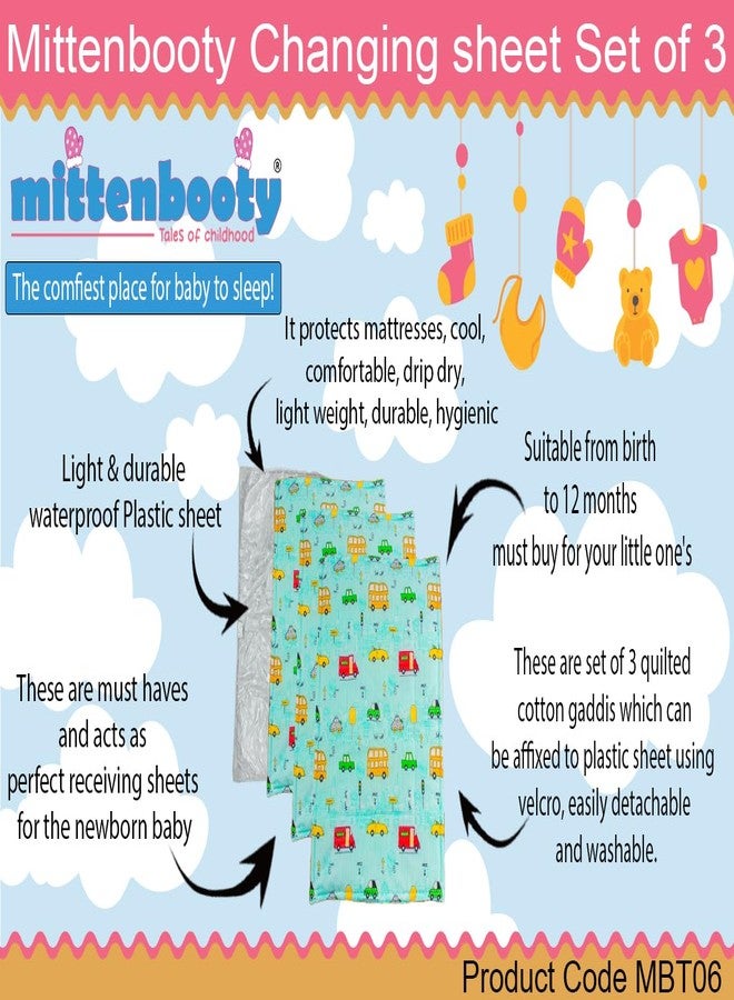 Mittenbooty® Baby Soft Quilted Cotton Sleeping mat Changing Sheet for New Born | Infant | Toddler Pack of 3 (Cartoon_Green) - Image 2