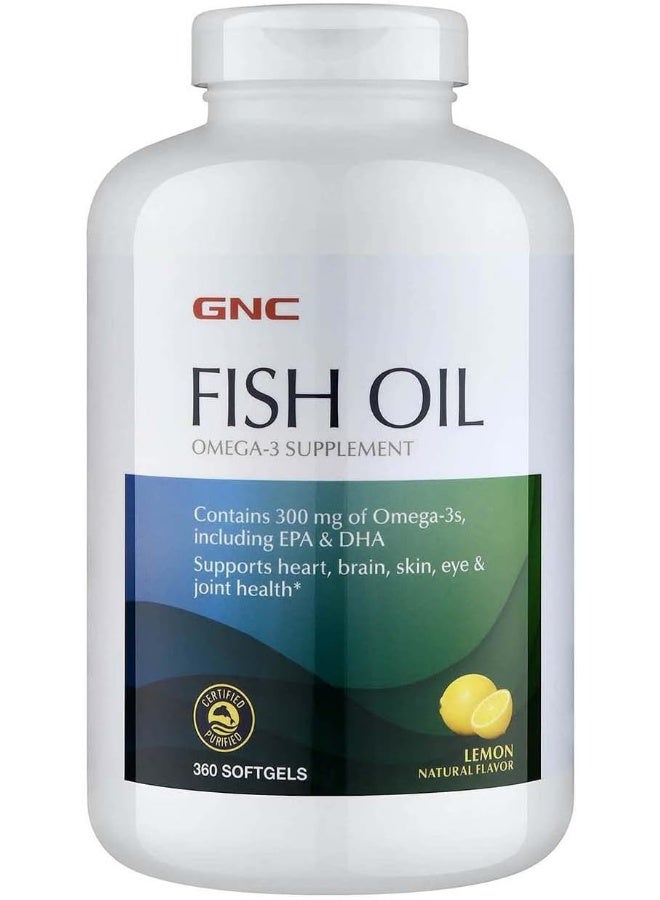 GNC Fish Oil | Omega-3 Supplement, Supports Heart, Brain, Skin, Eye & Joint Health | Lemon | 360 Softgels - Image 1