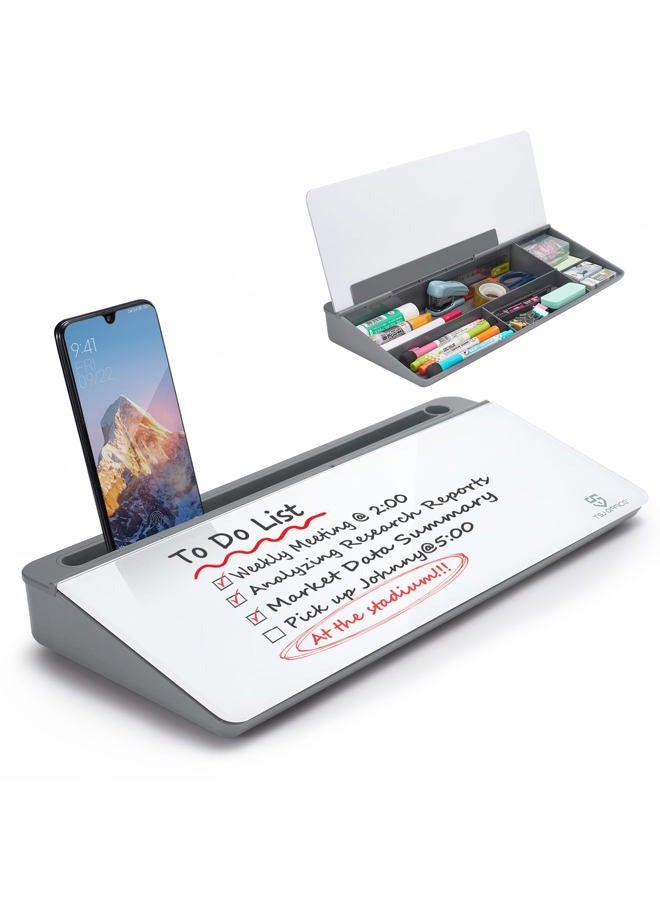 TSJ OFFICE Small Glass Desktop Whiteboard Dry-Erase-Board - Computer Keyboard Stand White Board Surface Pad with Drawer, Desk Organizers with Accessories for Home, School Supplies - Image 1