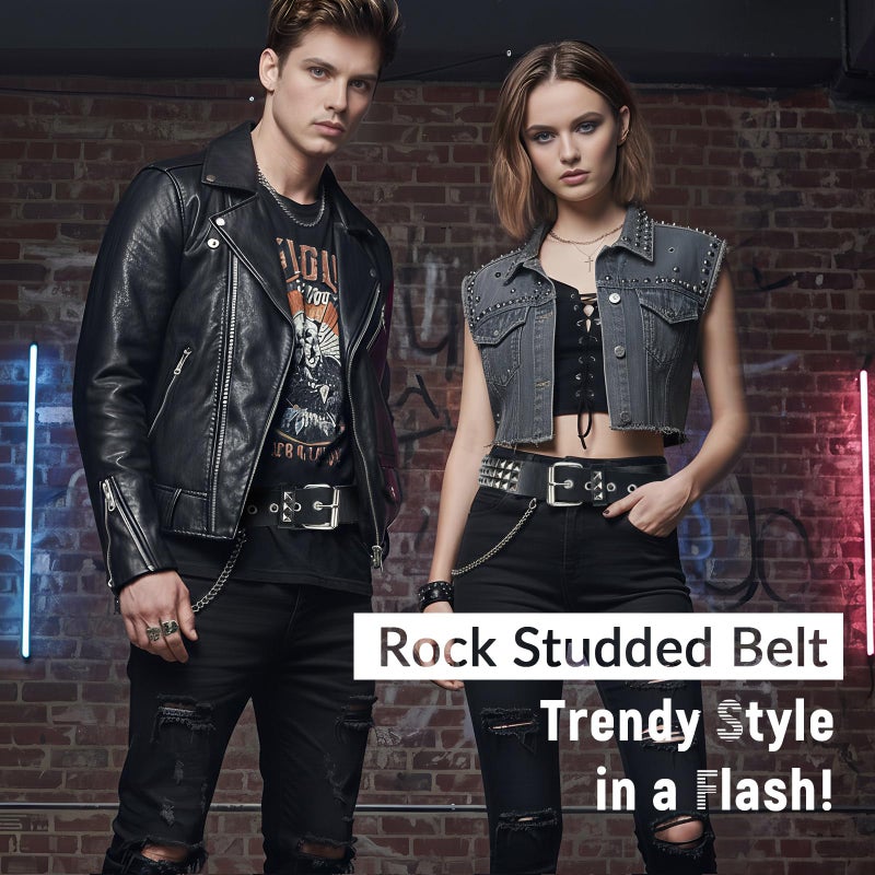 JOLYEAK Rock Rivet Belts Goth Belt with Pyramid Studs Punk Studded Belt for Women Men (Fit Pant under 33.5") - Image 5