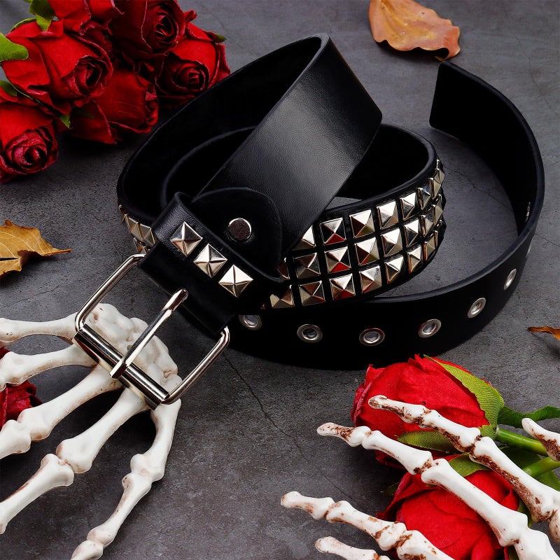 JOLYEAK Rock Rivet Belts Goth Belt with Pyramid Studs Punk Studded Belt for Women Men (Fit Pant under 33.5") - Image 3