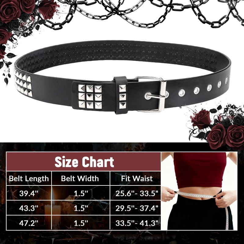 JOLYEAK Rock Rivet Belts Goth Belt with Pyramid Studs Punk Studded Belt for Women Men (Fit Pant under 33.5") - Image 2